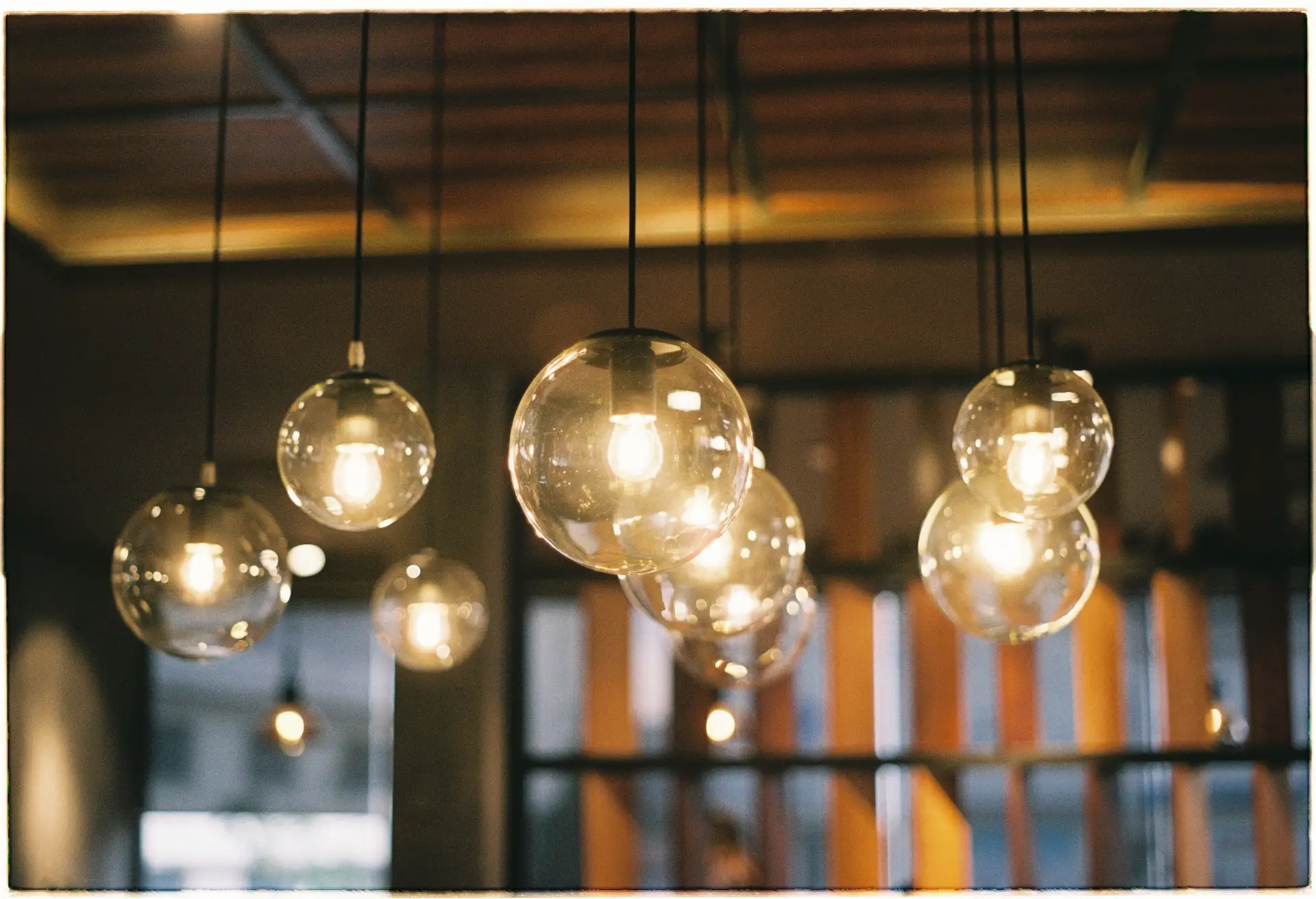 Architectural pendant lighting in a minimalist interior